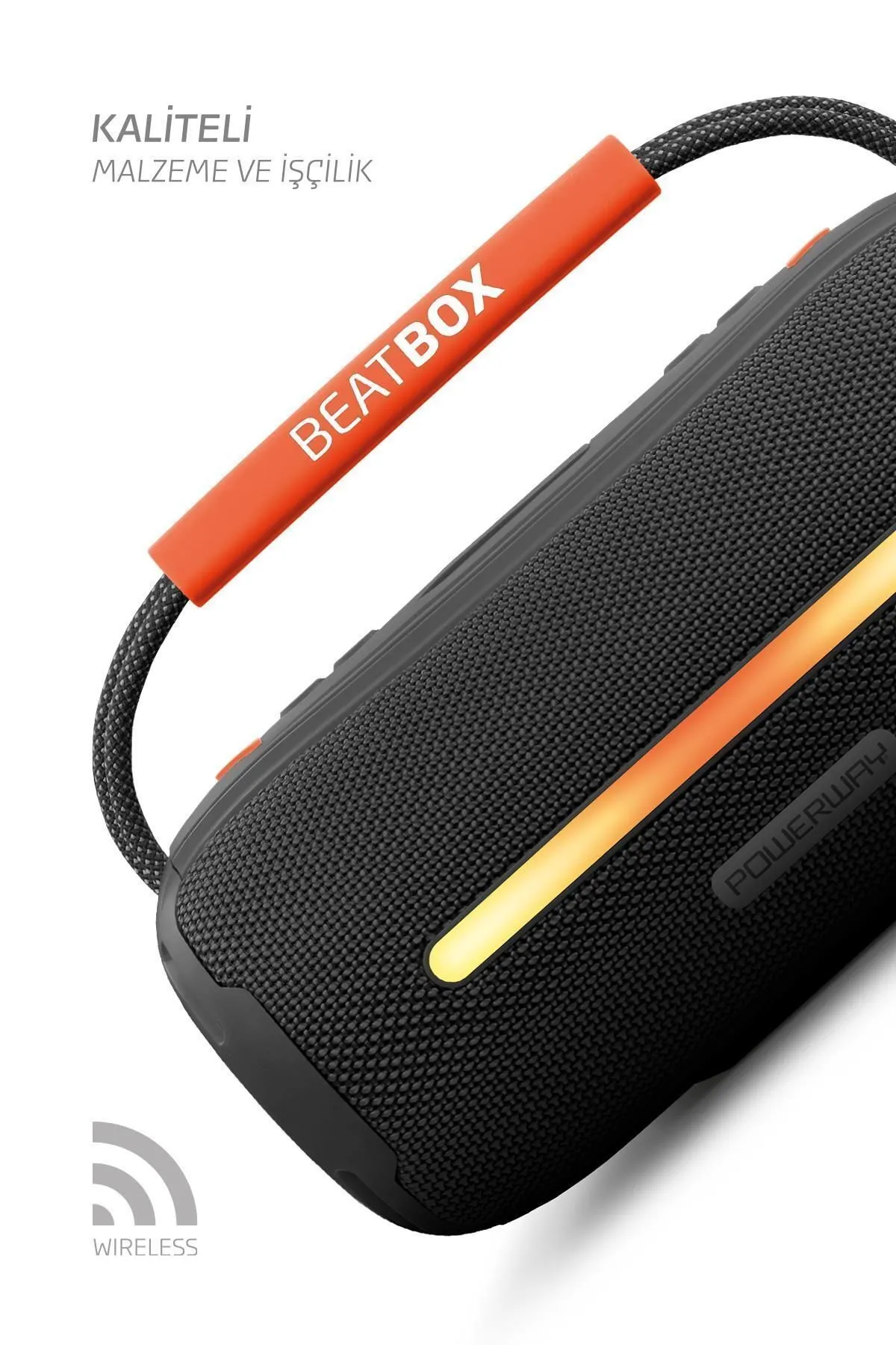 Powerway Beatbox Siyah Led Işıklı Dayanıklı Ses Bombası Usb Sd Aux Fm Radyo Bluetooth Hoparlör